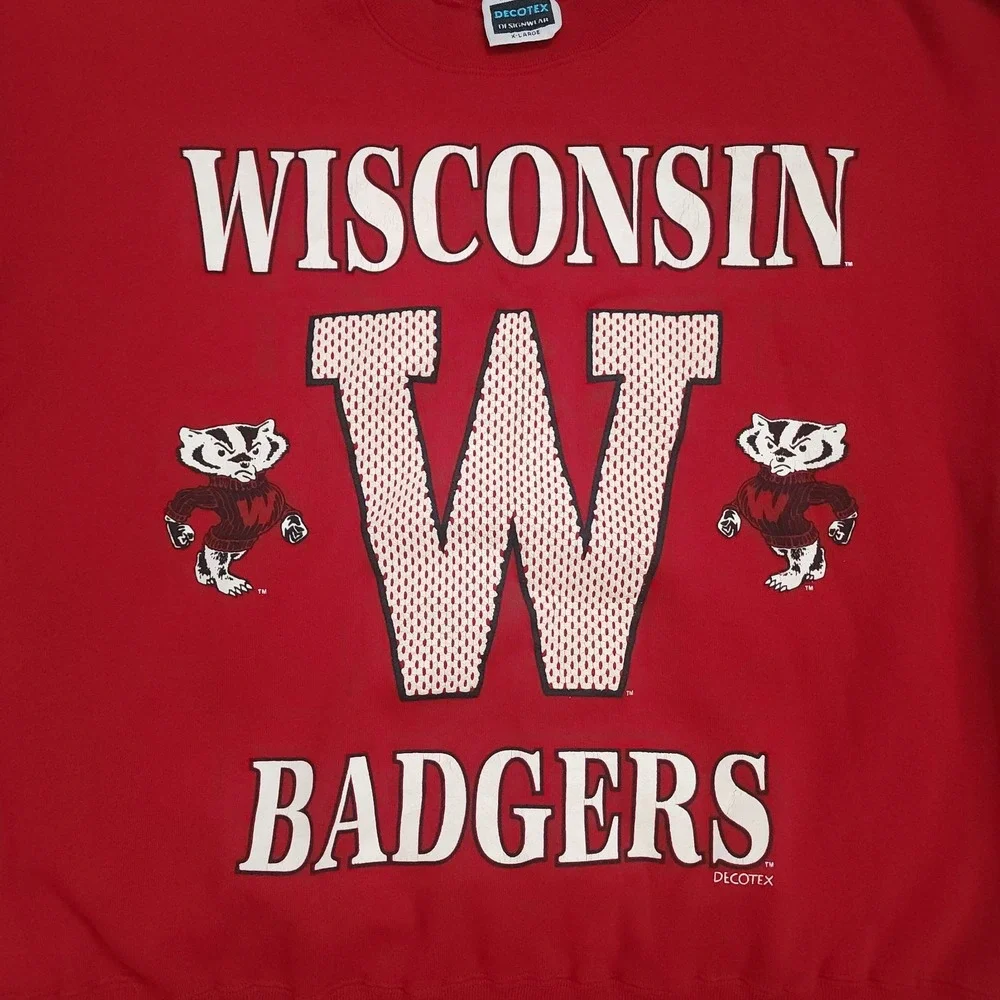 Vintage‎ Wisconsin Badgers Mens XL Decotex Made In USA Red University Sweater